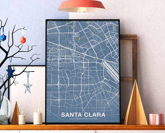 Santa Clara California Navy Blue Street Map Modern Home Poster