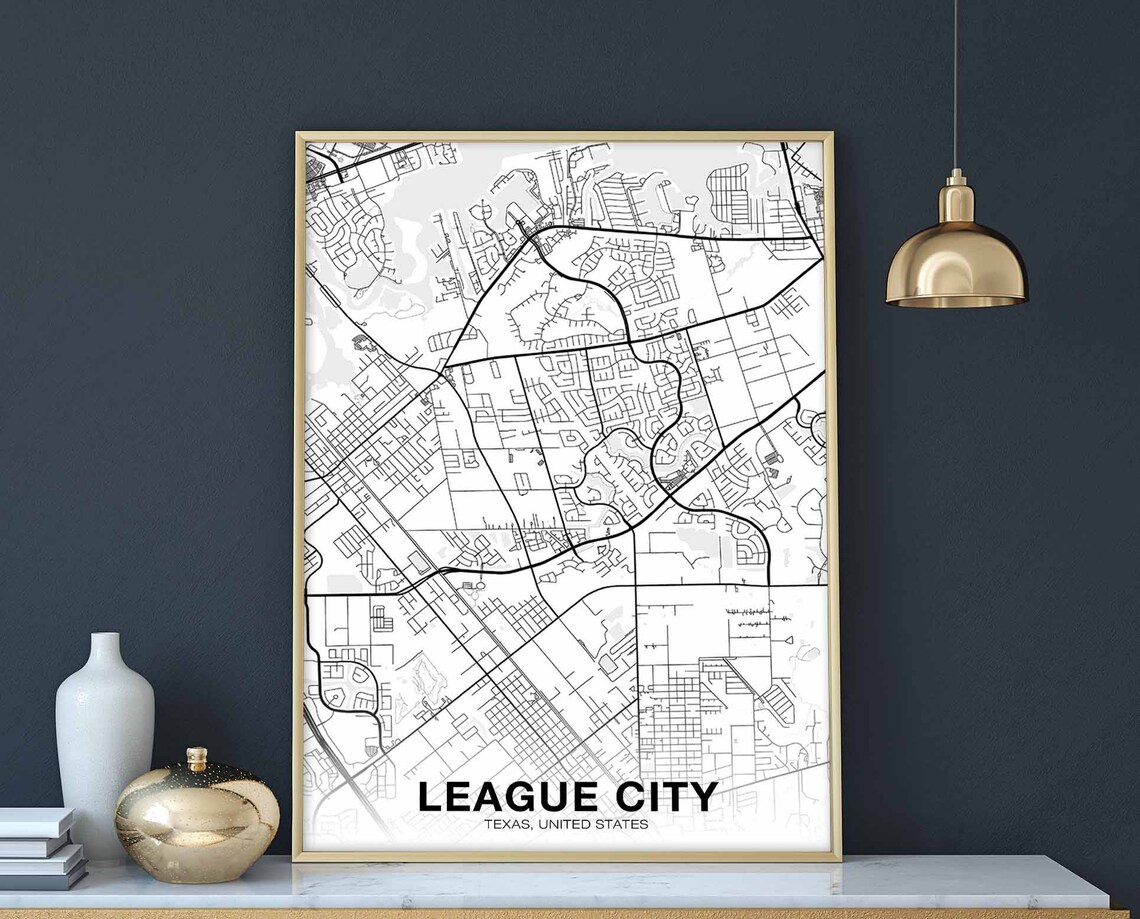League City Texas United States Black and White Street Map Poster