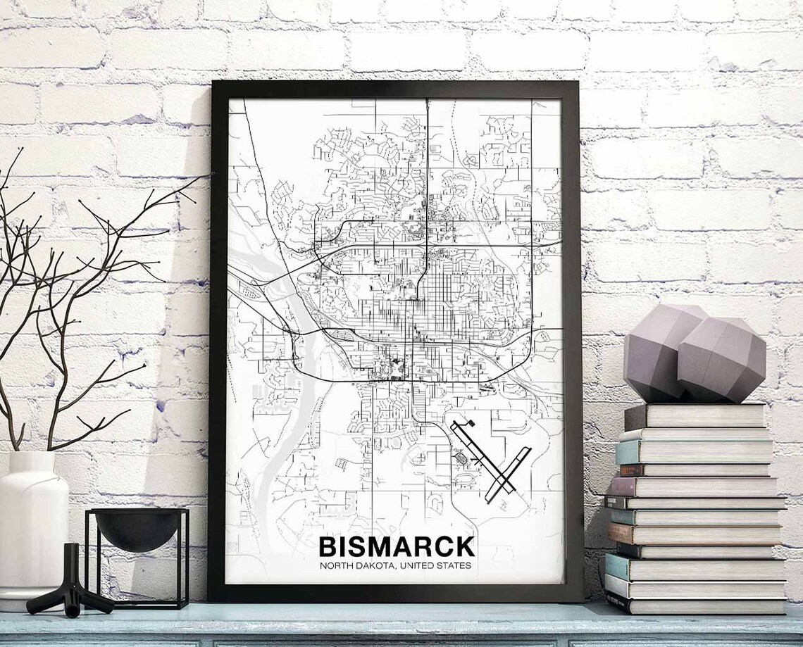 Bismarck North Dakota City Street Map White Minimalist Poster