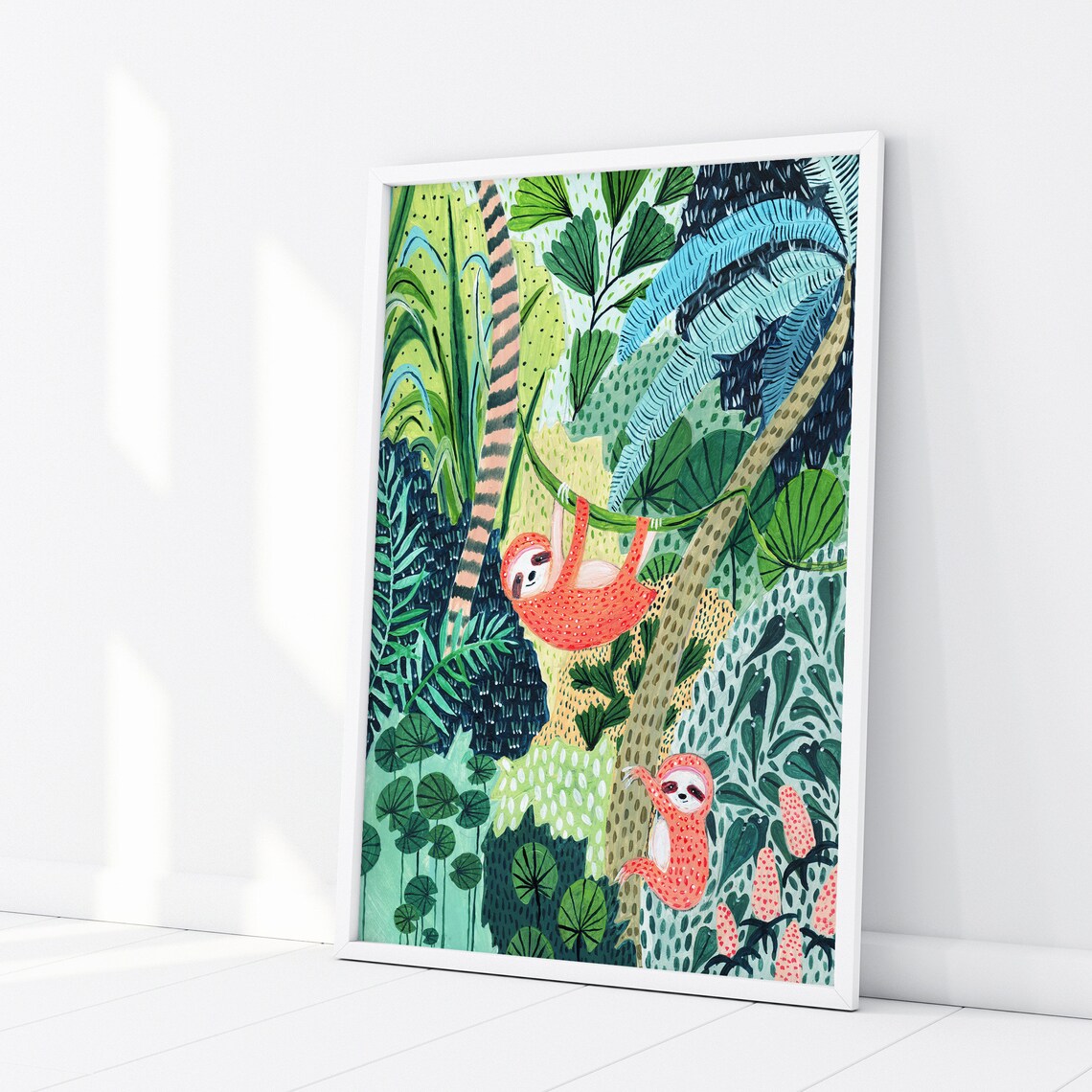 Sloth Jungle Botanical Illustration Art Print - Image 3
