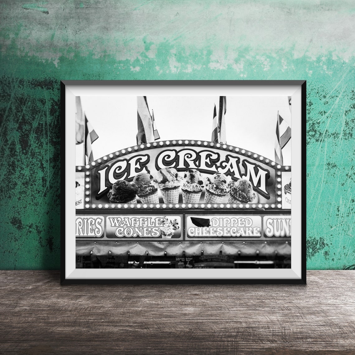 Vintage Ice Cream Stand Sign Waffle Cones Carnival Fair Poster - Image 2