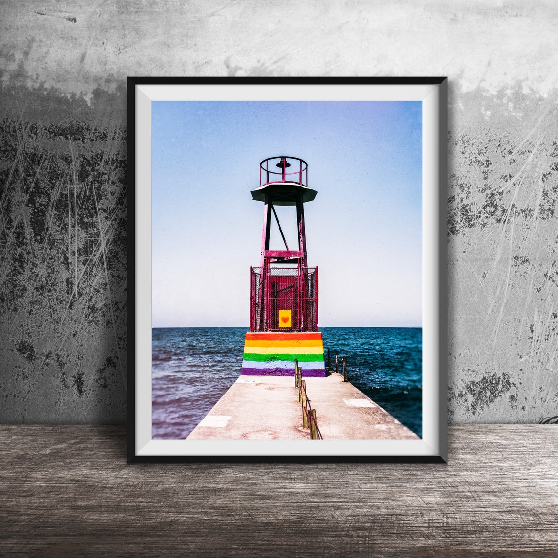 Rainbow Painted Lighthouse Pier Lake Michigan Chicago Poster