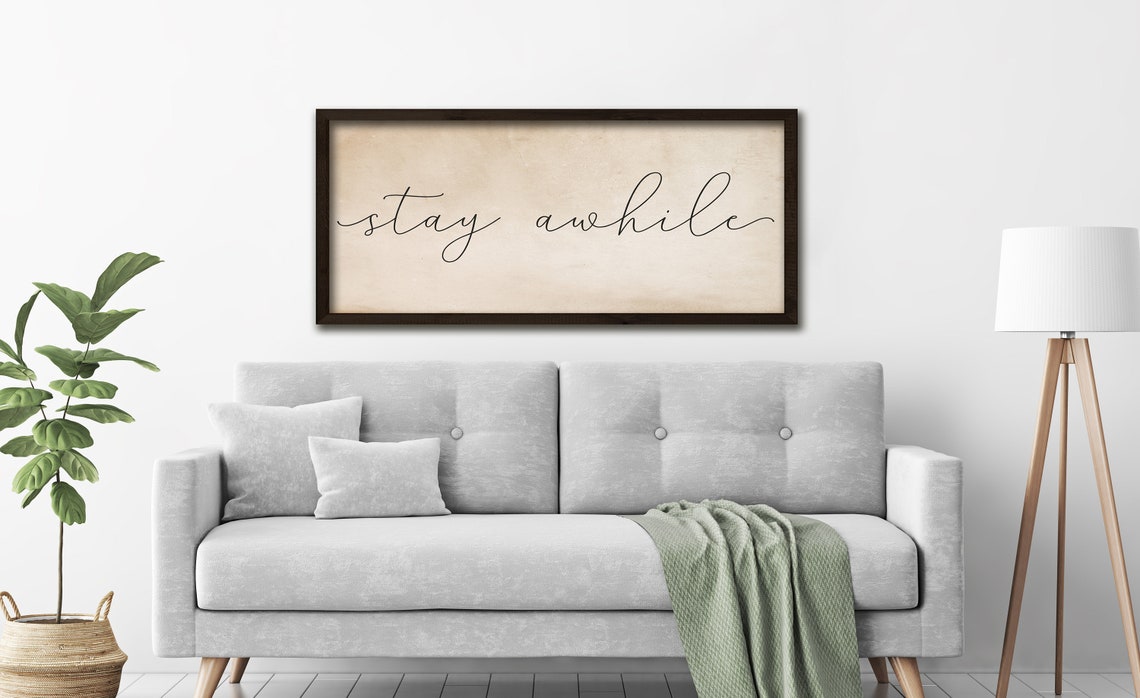 Stay Awhile Script Farmhouse Cream Background Entryway Decor Poster - Image 2