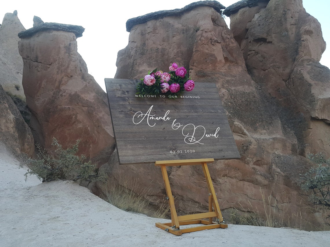 Personalized Wedding Welcome Sign Wooden Calligraphy Board Poster - Image 2