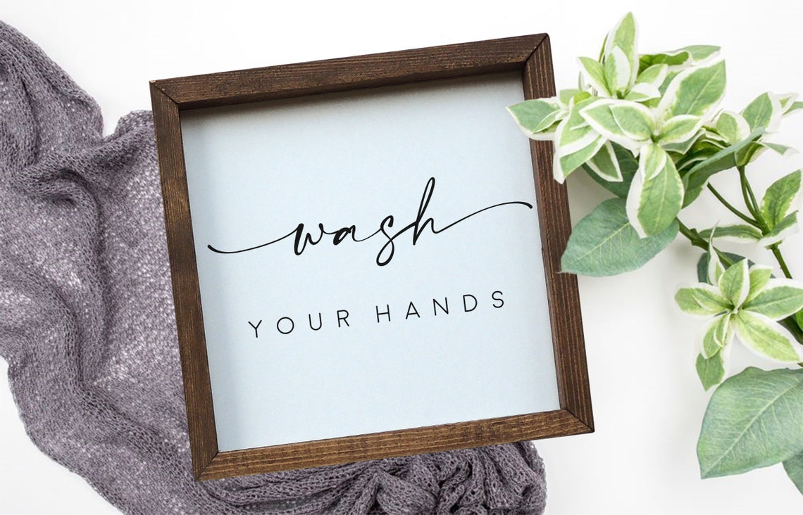 Wash Your Hands Calligraphy Bathroom Framed Wall Sign Poster - Image 3