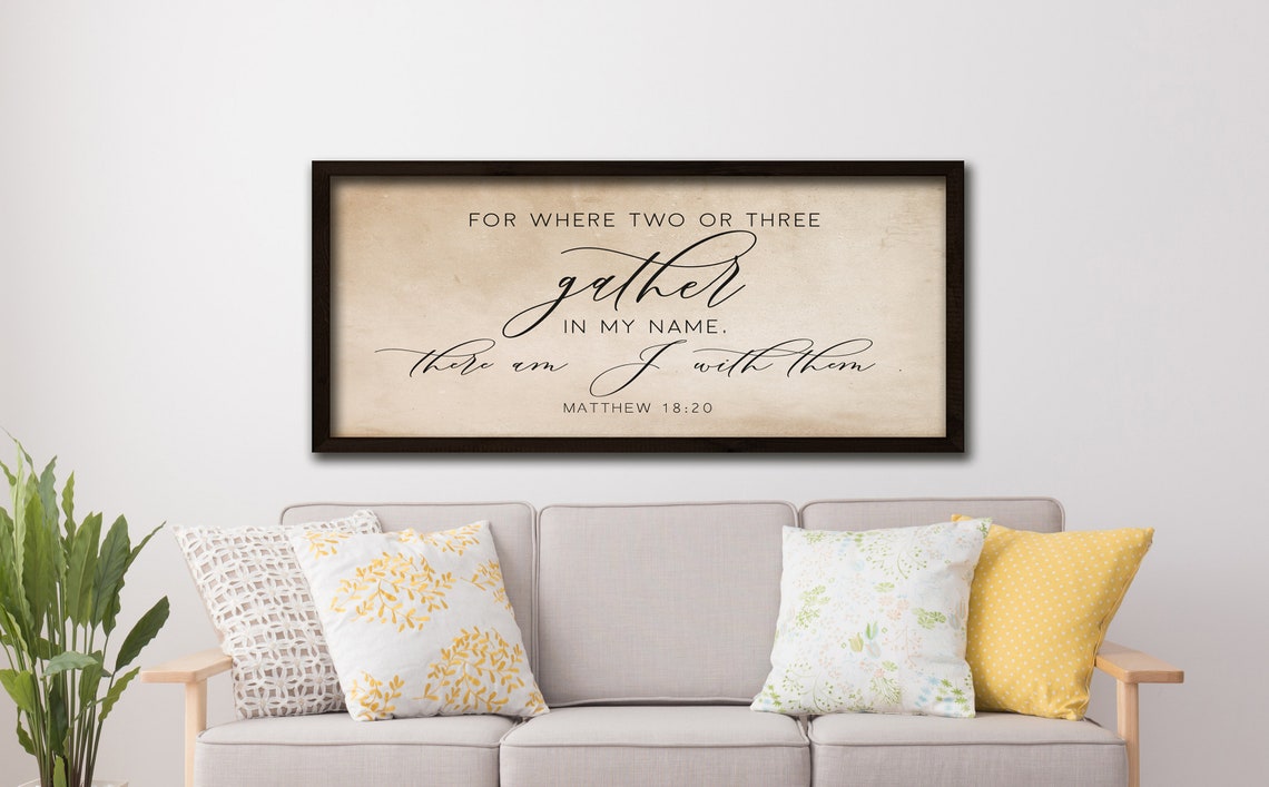 Where Two Or Three Gather Matthew 18:20 Scripture Cream Sign Poster - Image 3