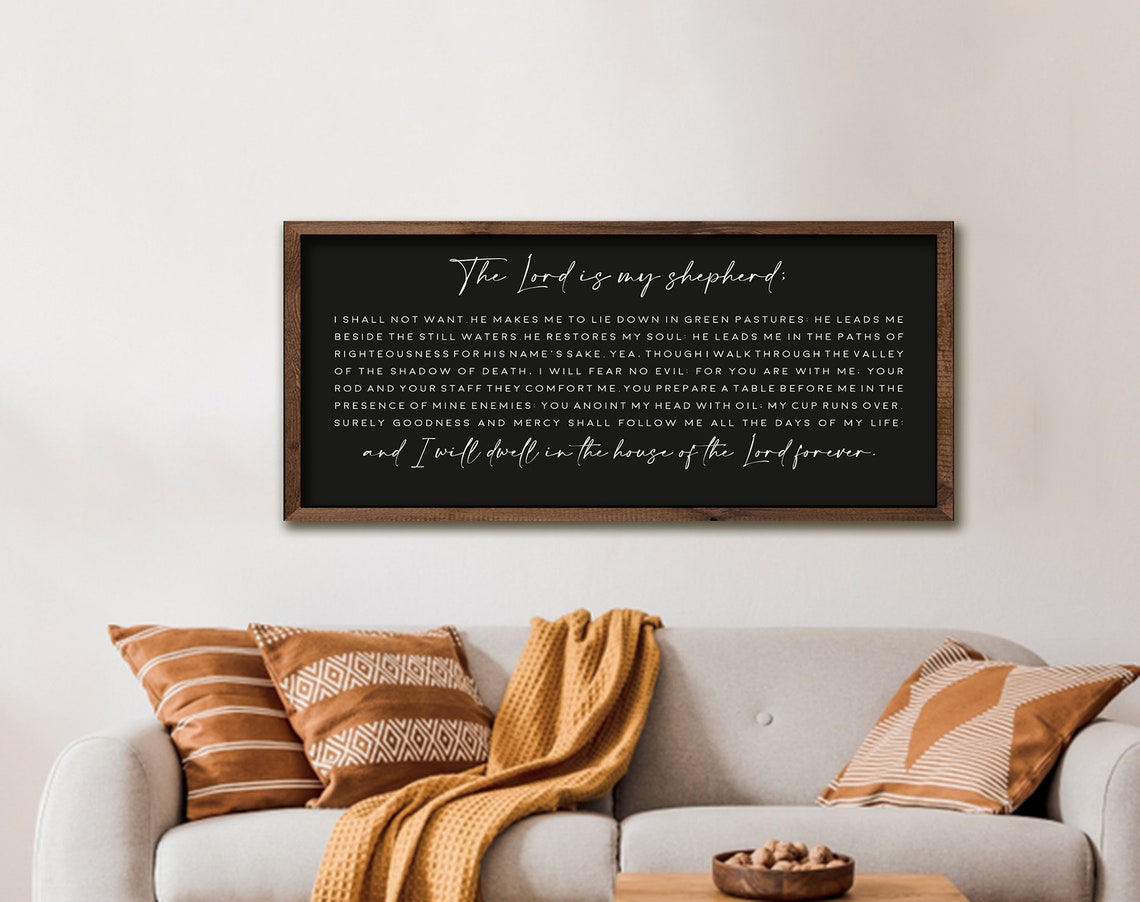 The Lord Is My Shepherd Psalm 23 Full Text Scripture Black Sign Poster - Image 3