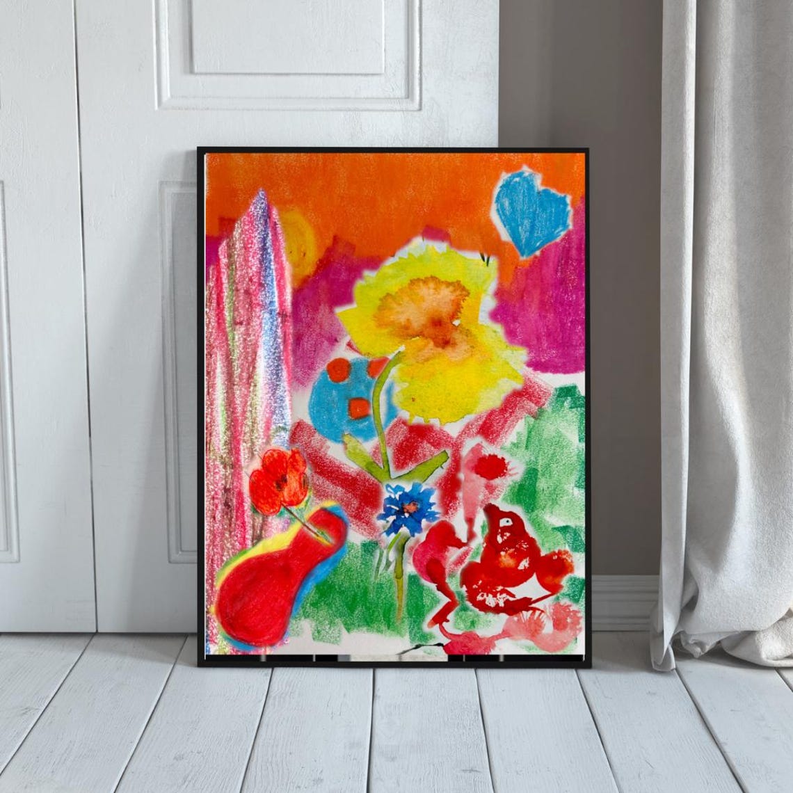 Watercolor Flower Collage Print Botanical Wall Art A311x17in Jpg File