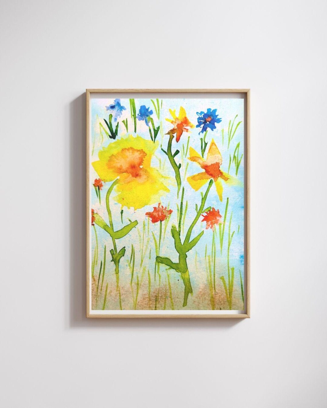 Yellow Watercolor Wildflowers Cheerful Spring Floral Meadow Poster