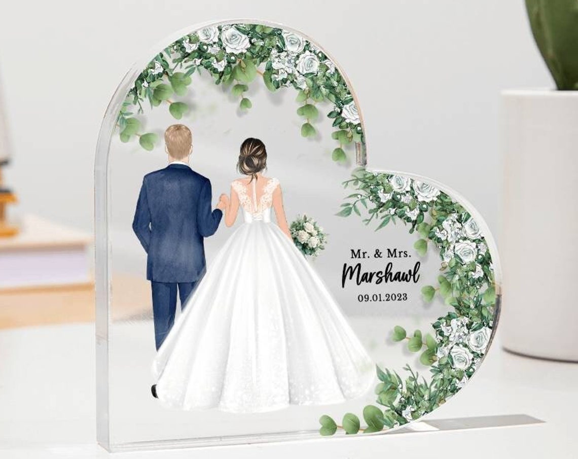 Mr and Mrs Marshall Wedding Date Floral Acrylic Keepsake Print