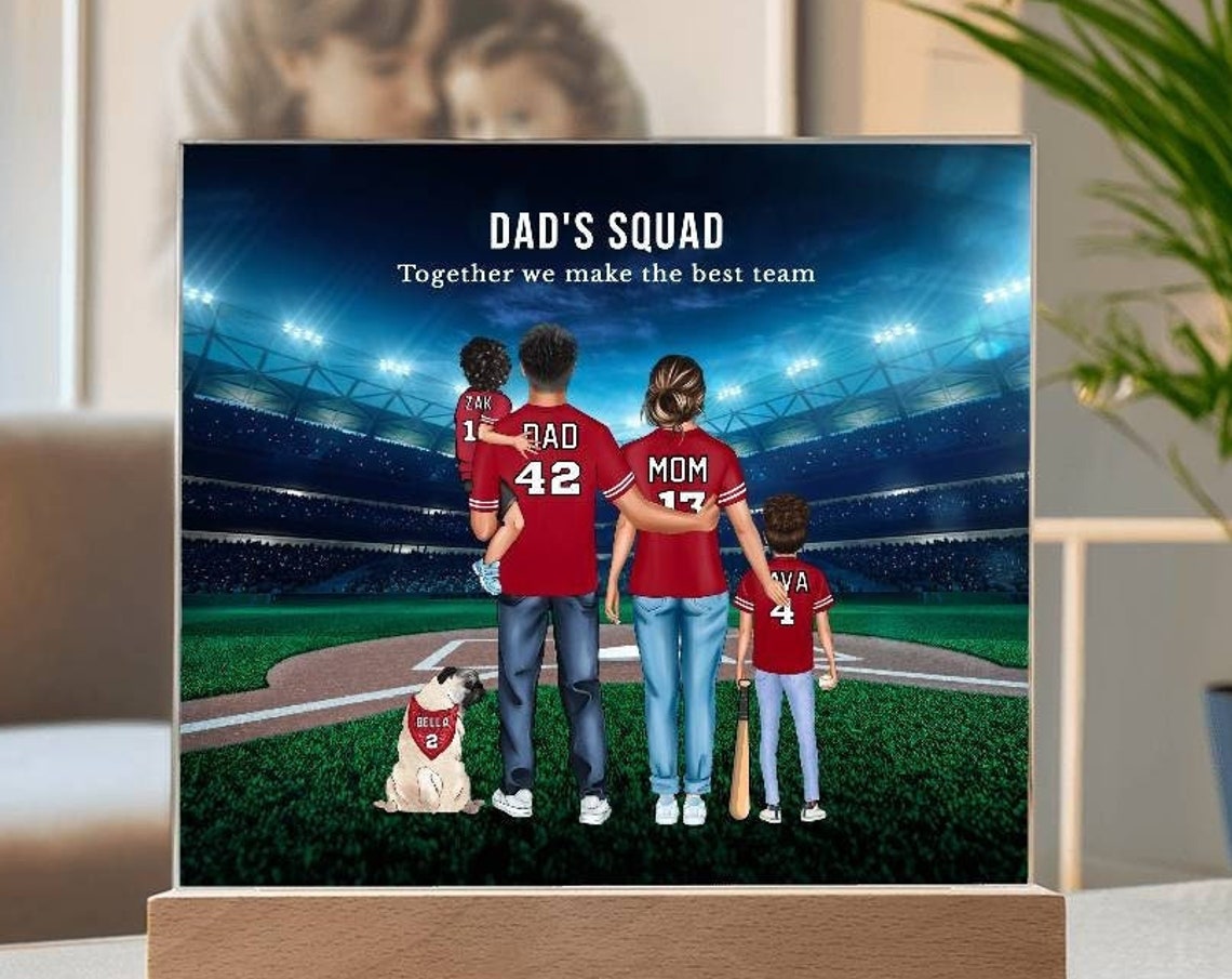 Personalized Dad's Squad Red Jersey Baseball Team Plaque Print