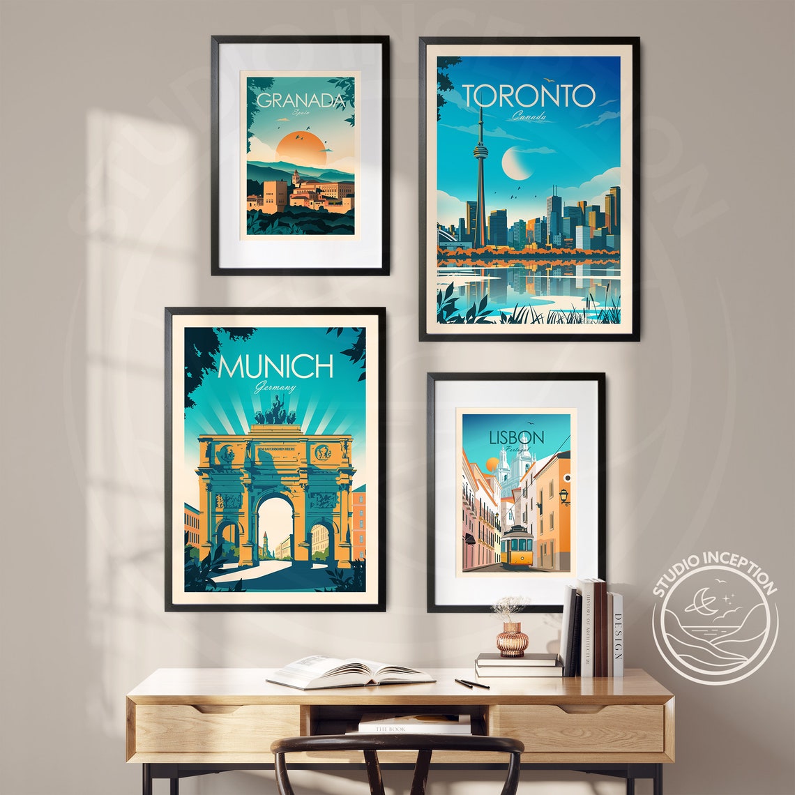 Munich Germany Siegestor Triumphal Arch Rays Vintage Travel Poster - Image 2