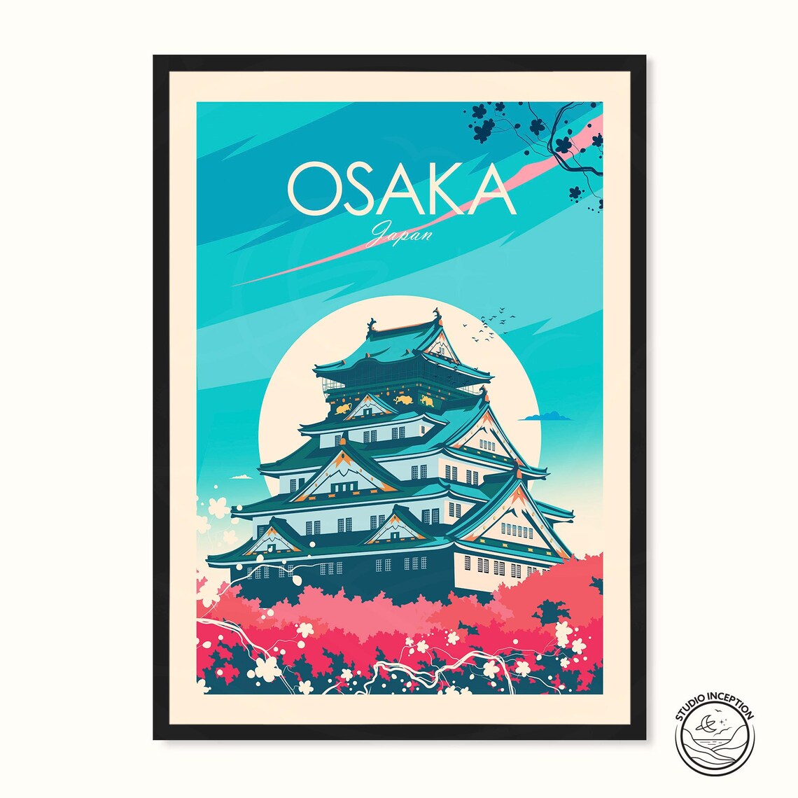 Osaka Japan Travel Poster, Wedding Gift Art Print