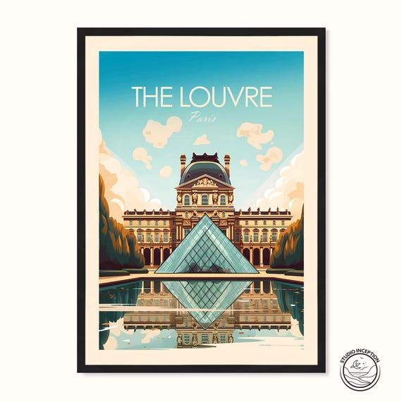 The Louvre Paris Print France Poster Eiffel Tower Art Travel Gift Home Decor Wall Hanging