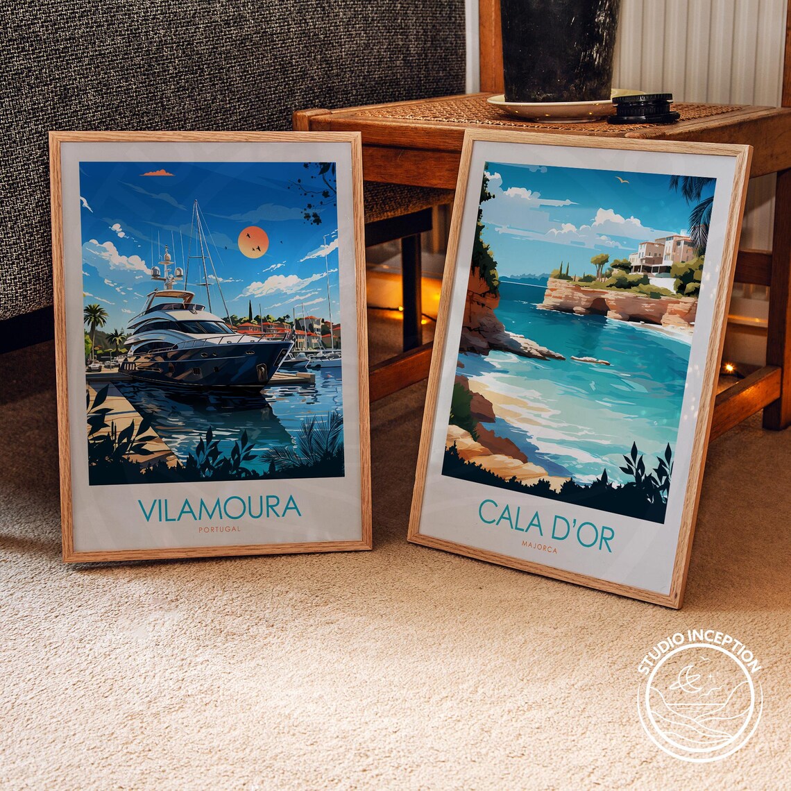 Vilamoura Portugal Marina Luxury Yacht Sunset Minimal Travel Poster - Image 2