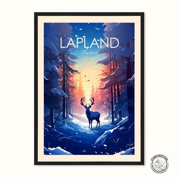 Lapland Travel Poster, Scandinavian Wall Art