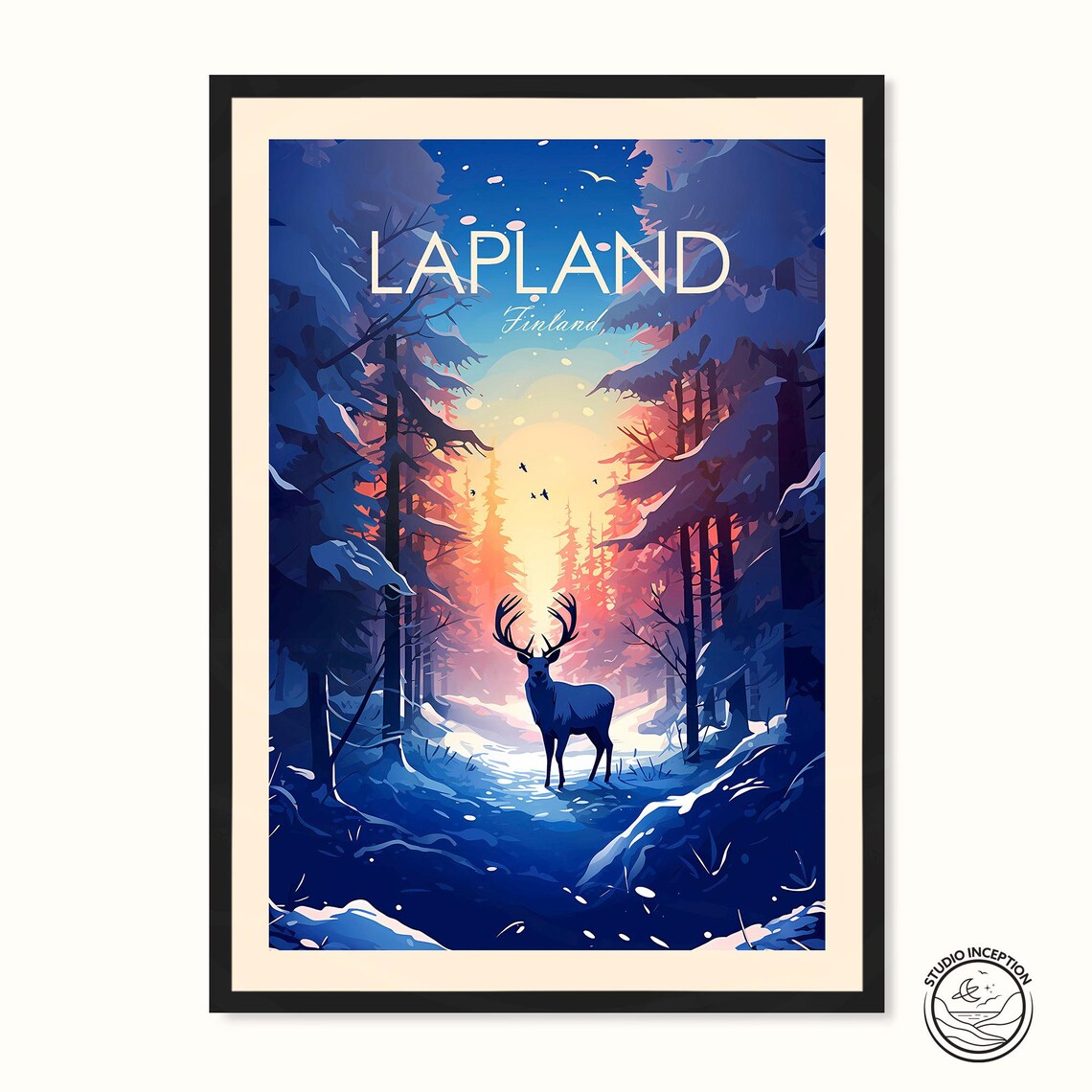 Lapland Travel Poster, Scandinavian Wall Art
