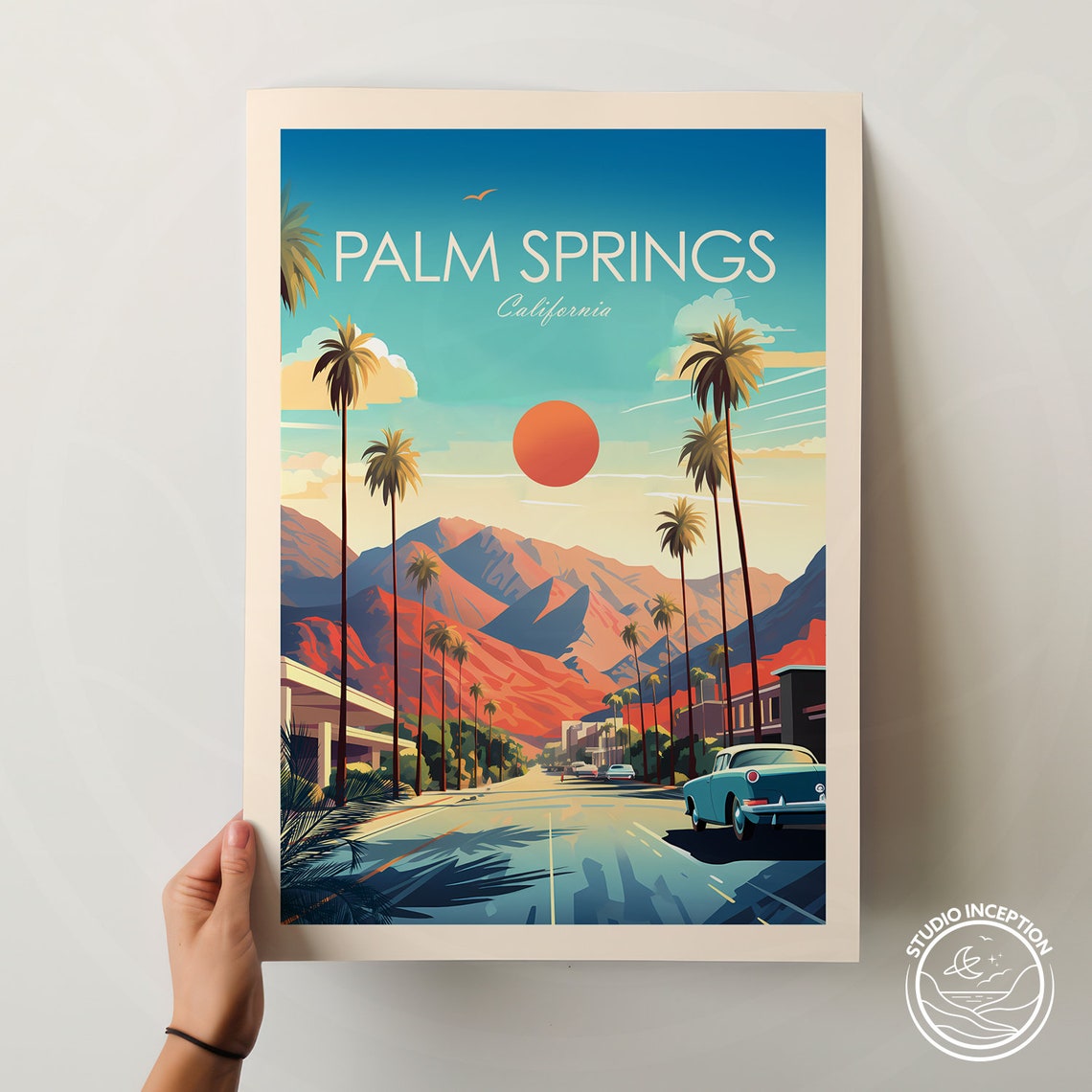 Palm Springs California Palm Lined Street Desert Mountain Poster - Image 3