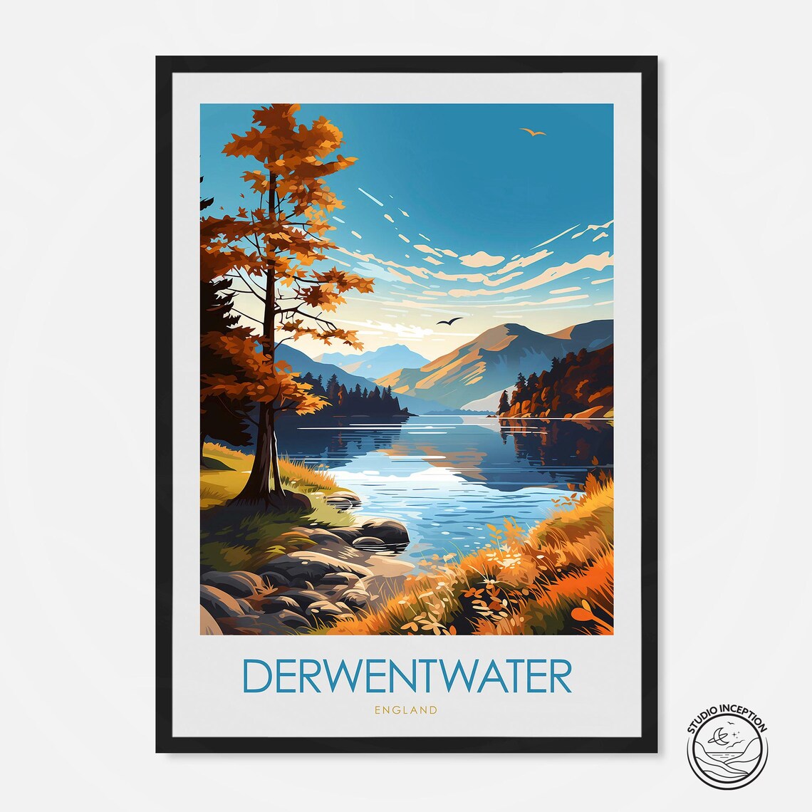 Derwentwater Travel Poster, Cumbria England Landscape