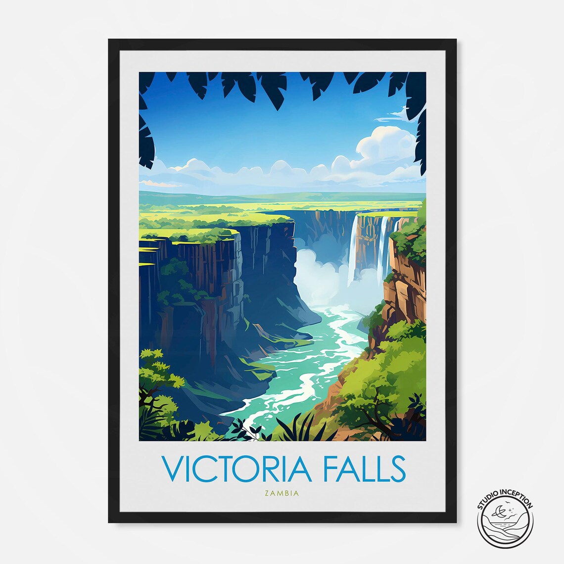 Victoria Falls Zambia Waterfall Gorge Aerial View Travel Poster
