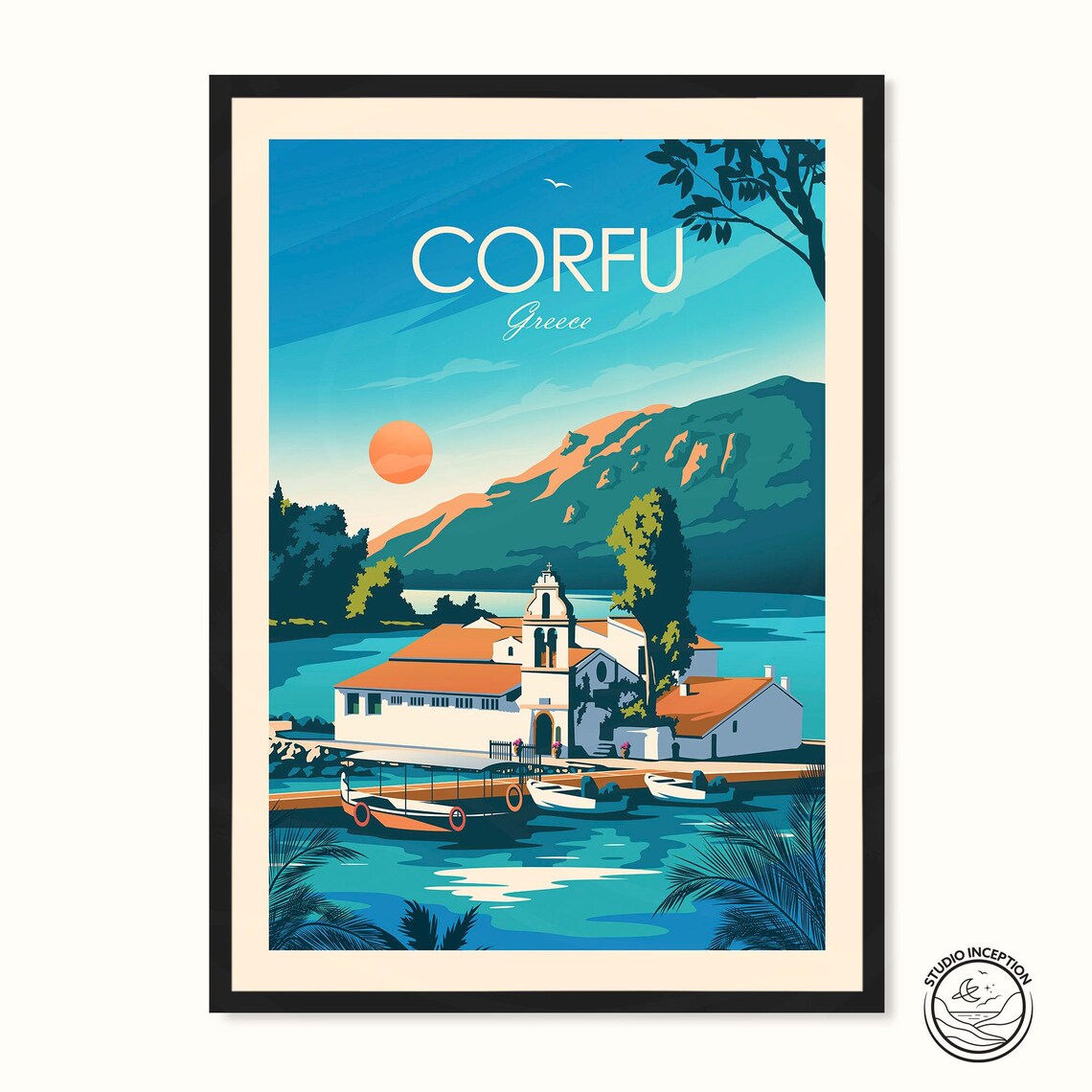 Corfu Greece Traditional Travel Poster, Wall Decor