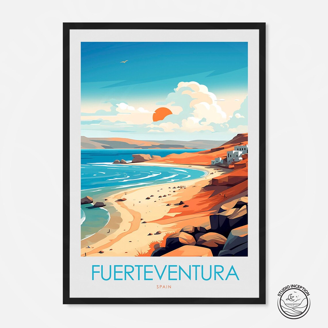 Fuerteventura Spain Sandy Bay Turquoise Surf Vintage Travel Poster