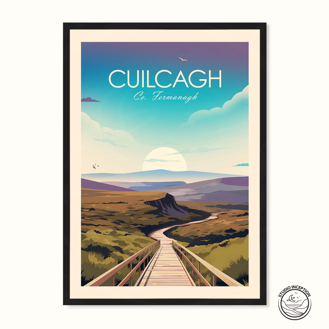 Cuilcagh Co Fermanagh Boardwalk Sunset Vintage Travel Poster