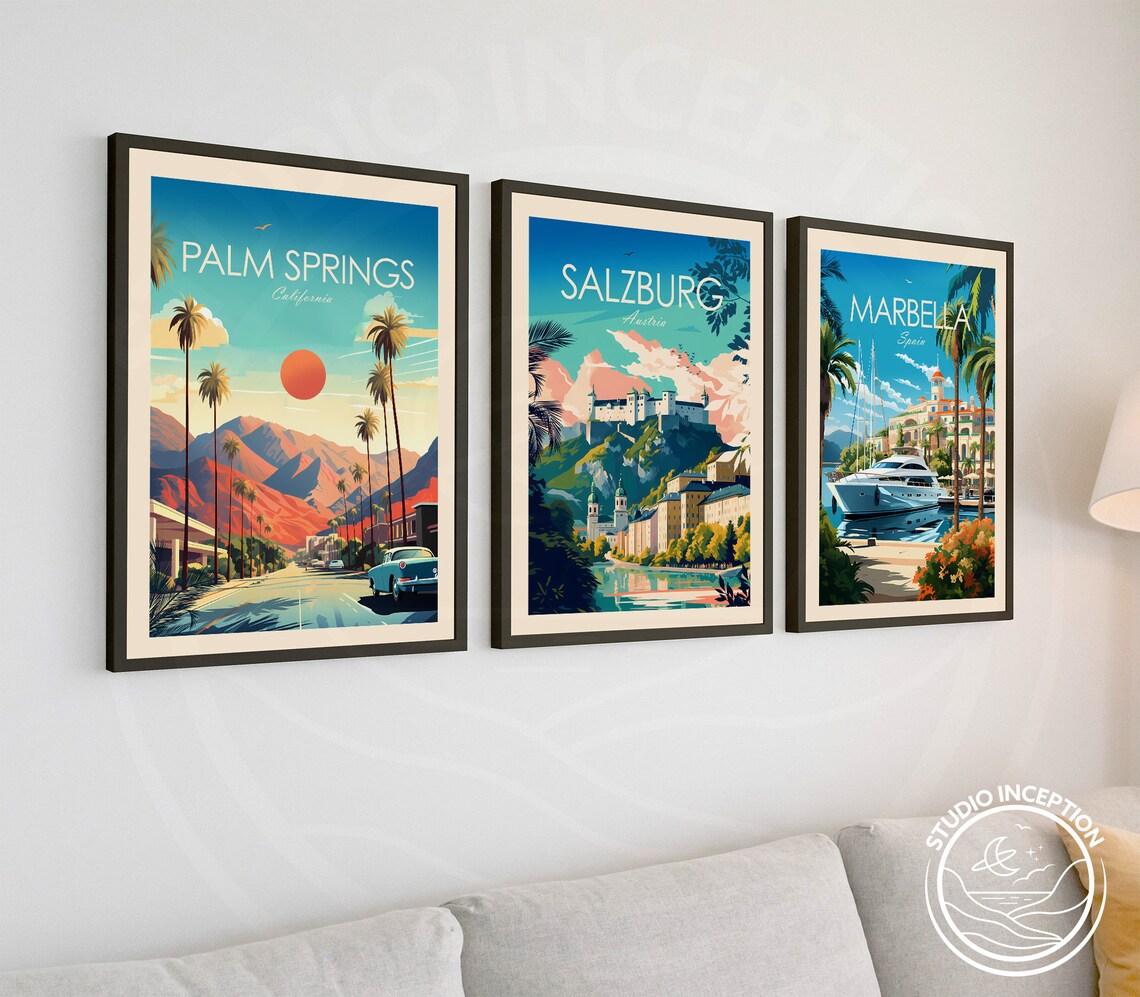 Palm Springs California Palm Lined Street Desert Mountain Poster - Image 2