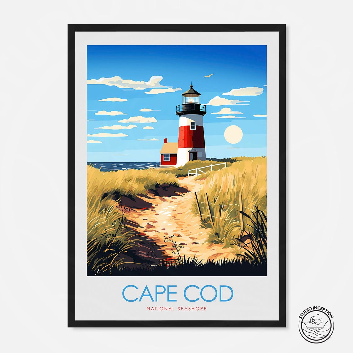 Cape Cod National Seashore Lighthouse Dune Sunset Travel Poster