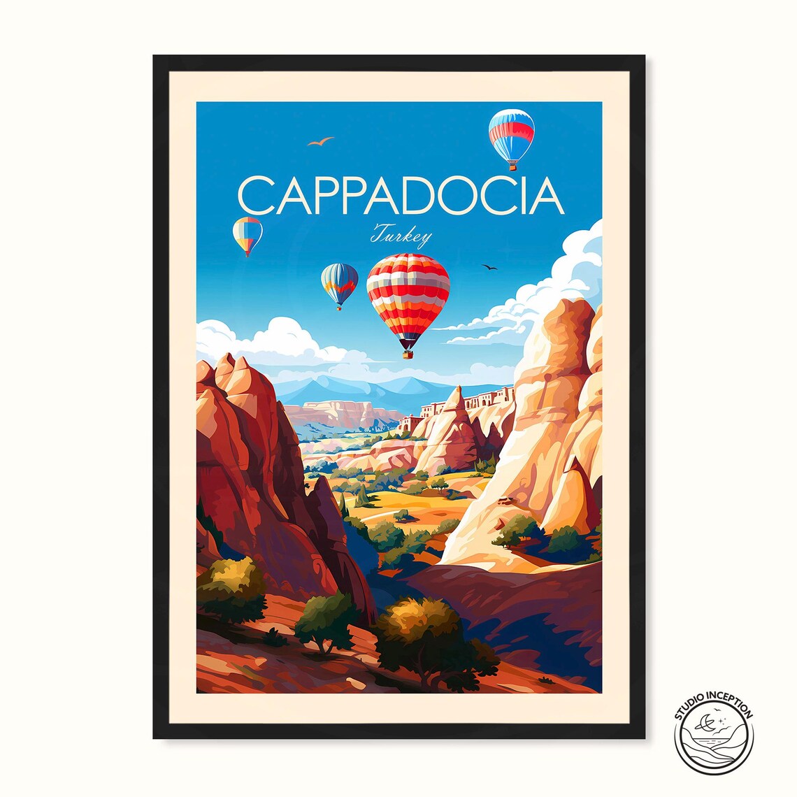 Cappadocia Turkey Hot Air Balloons Rock Valley Sunrise Poster