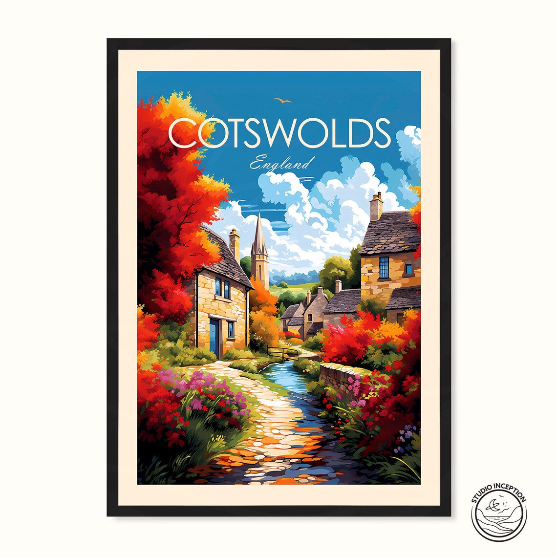 Cotswolds Travel Poster Print, England Home Decor