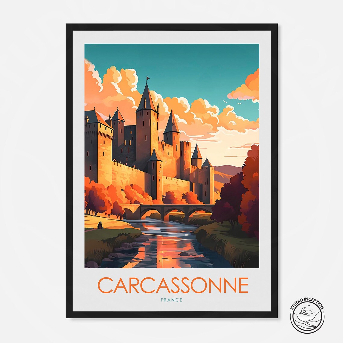 Carcassonne Travel Poster, France Travel Art Print