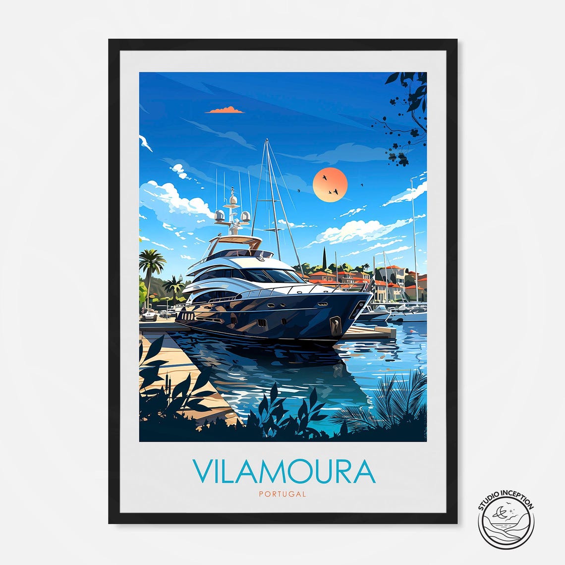 Vilamoura Travel Print Portugal Poster Vilamoura Wall Art The Algarve Travel Art Custom Travel Gift Framed Travel Prints For Wall Art