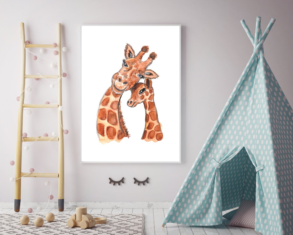 Giraffe Birth Announcement Nursery Art Print