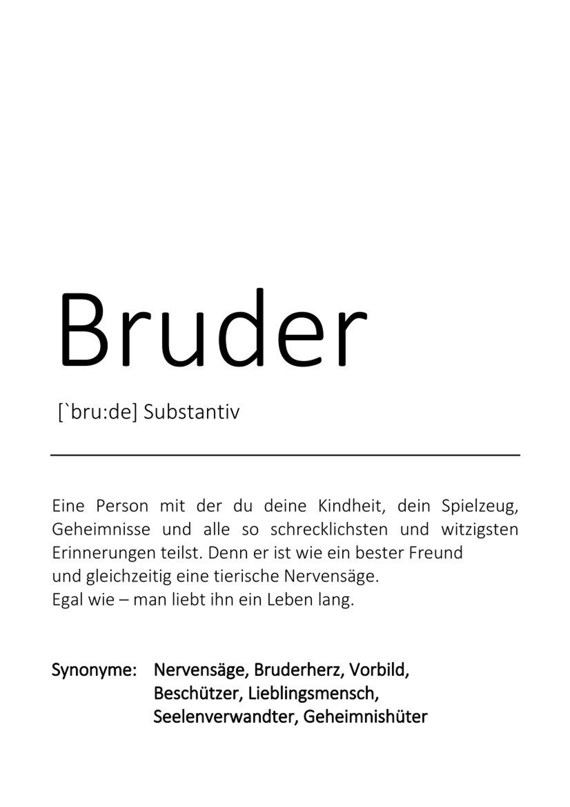 Bruder German Dictionary Definition Brother Heart Gift Poster - Image 2