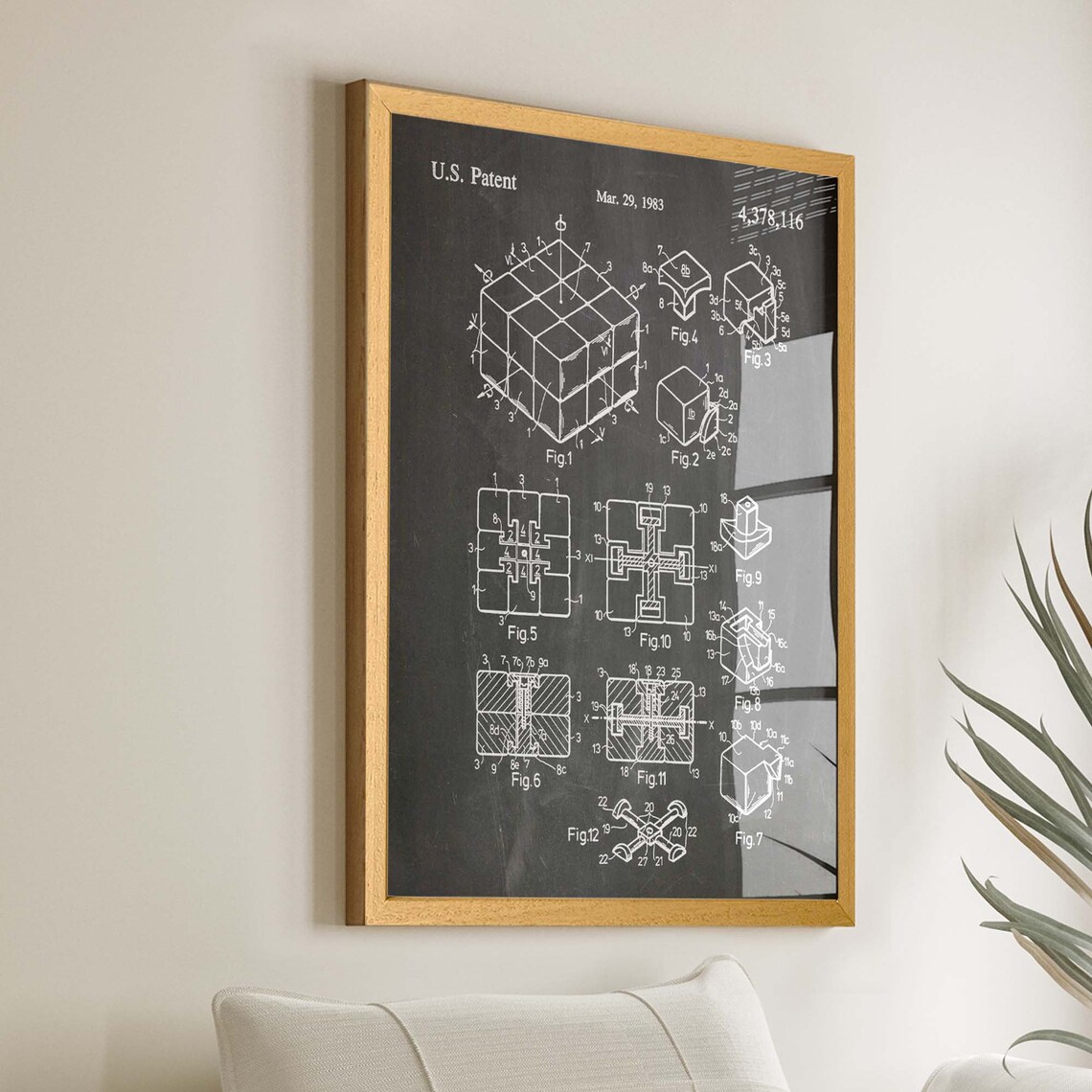 Rubik's Cube 1983 US Patent Technical Diagram Chalkboard Style Poster