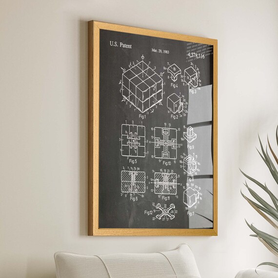Rubik's Cube 1983 US Patent Technical Diagram Chalkboard Style Poster