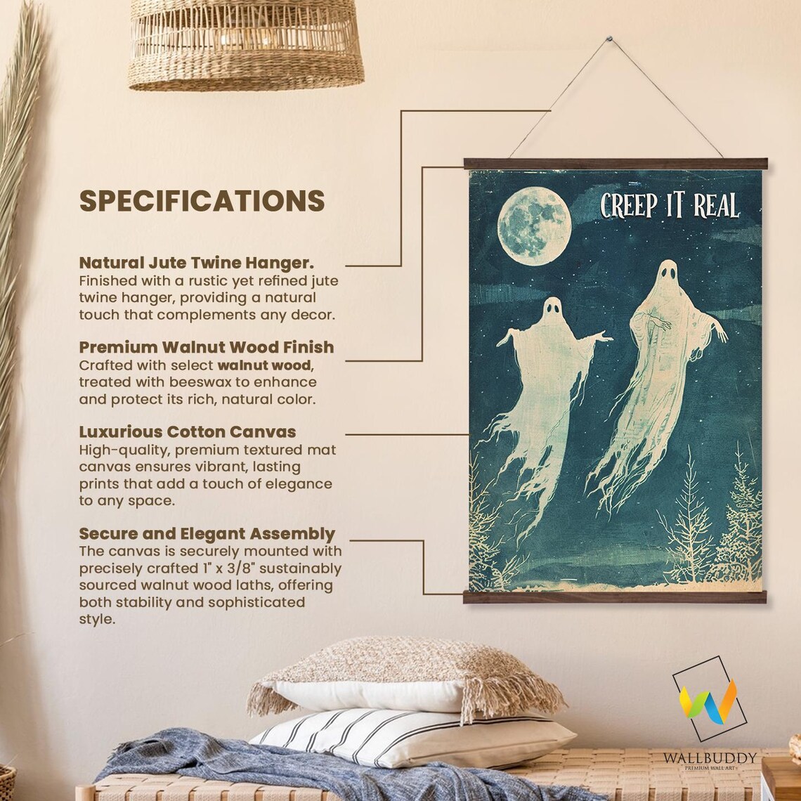 Creep It Real Ghosts Full Moon Vintage Halloween Spooky Wall Poster - Image 2
