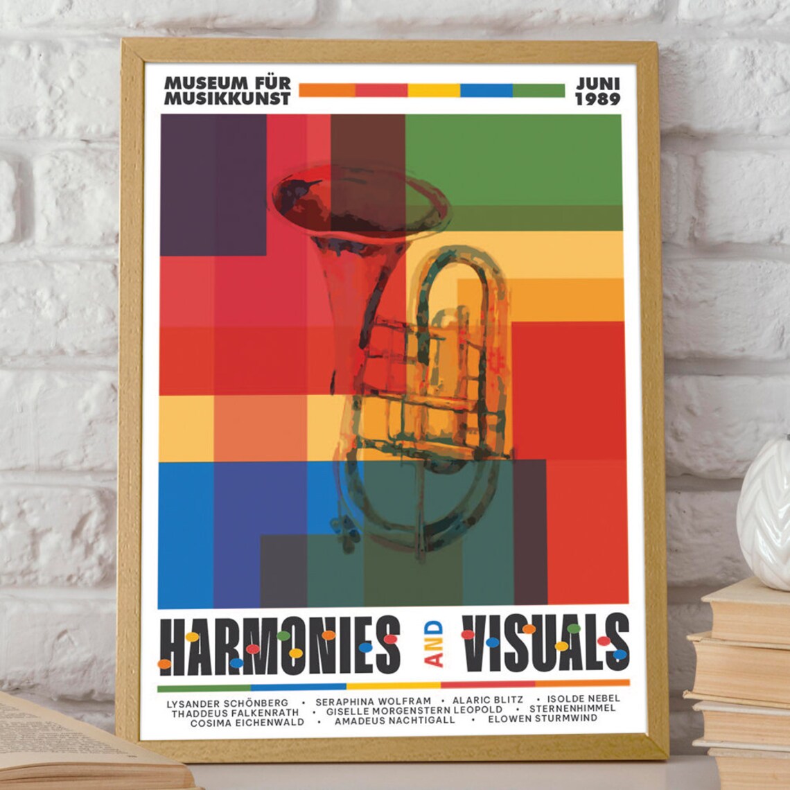 Harmonies and Visuals 1989 Music Exhibition Tuba Color Block Art Poster - Image 2