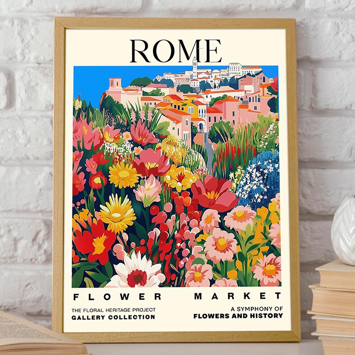 Rome Flower Market Poster Vibrant Floral And Historic Cityscape Wall Art Italian Travel Themed Wall Decor Poster Or Print - Image 2