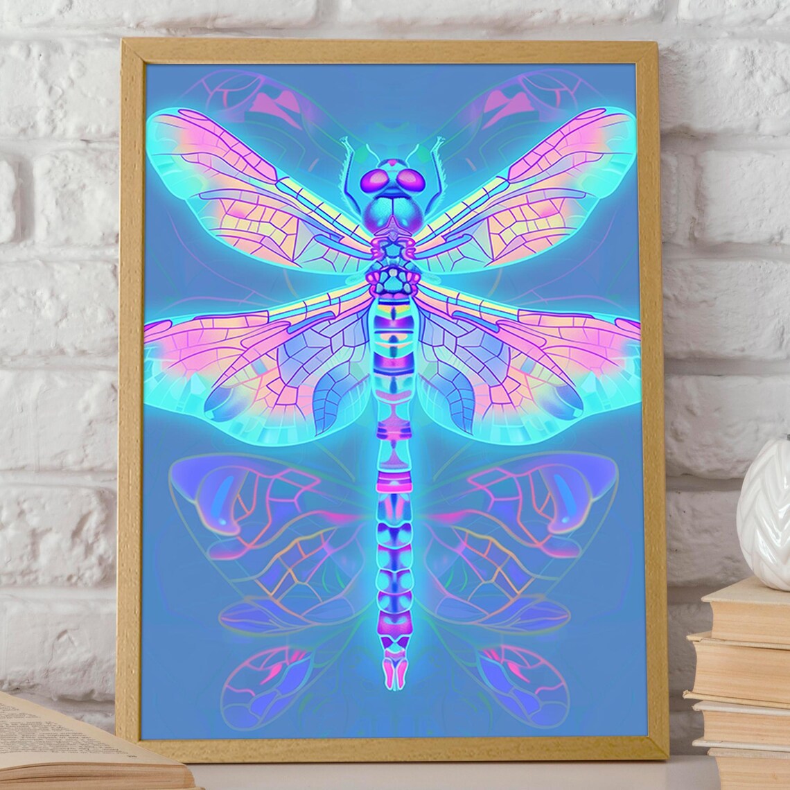 Neon Dragonfly Poster, Vibrant Insect Design - Image 2