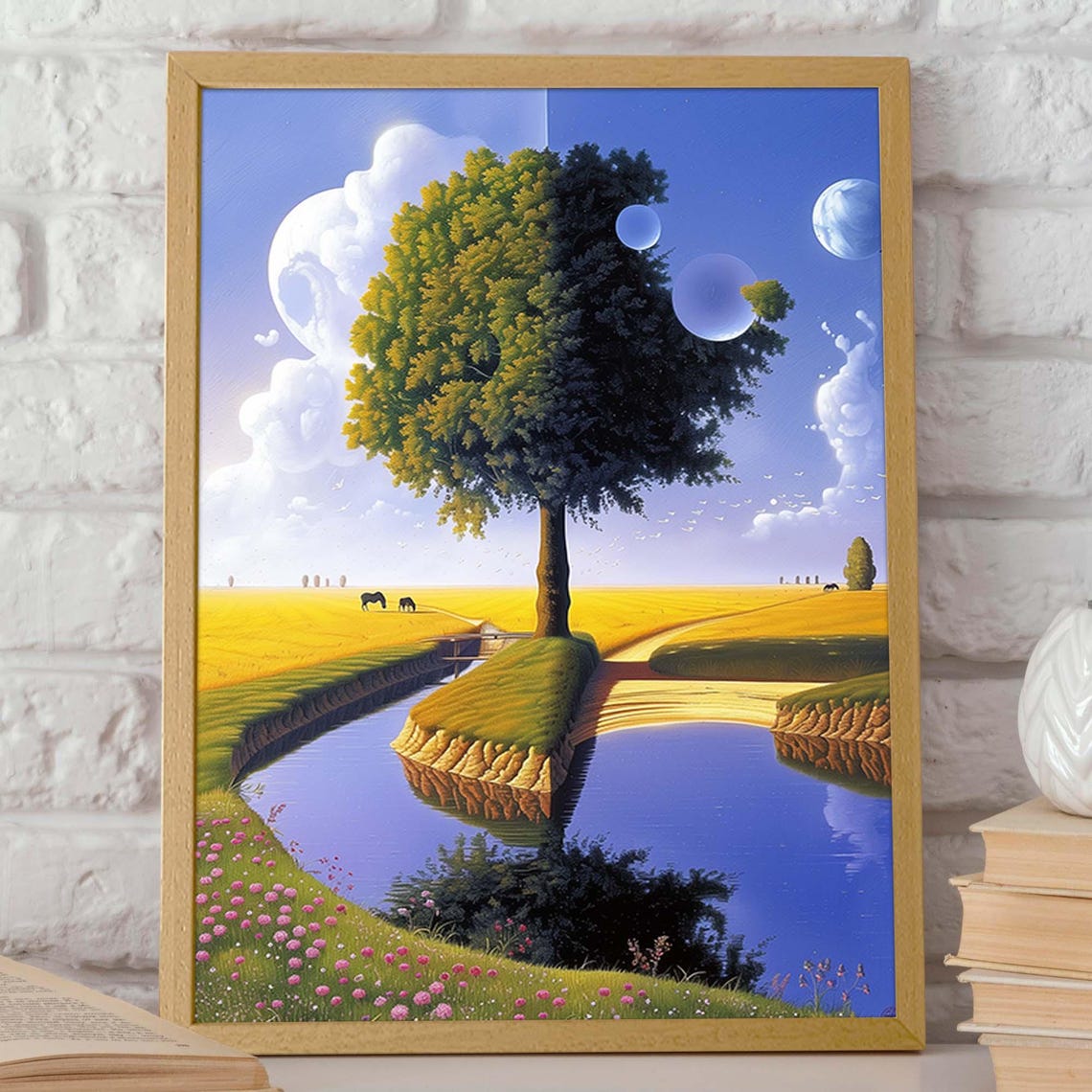 Surreal Tree Reflection Poster Dreamlike Dual Worlds Landscape Wall Art Enigmatic Reflection Mystical Tree Art Poster Or Print - Image 2