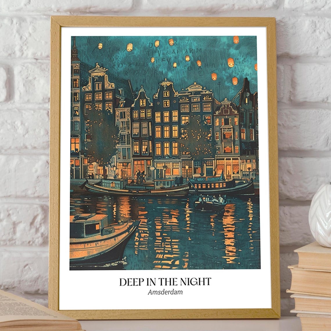 Amsterdam Cityscape Night Scene Travel Poster - Image 2