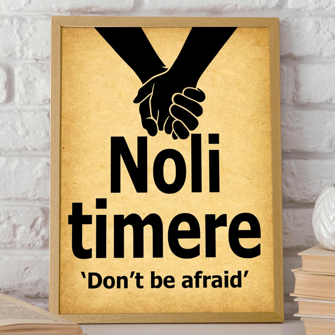 Noli Timere Do Not Be Afraid Handclasp Vintage Courage Quote Poster