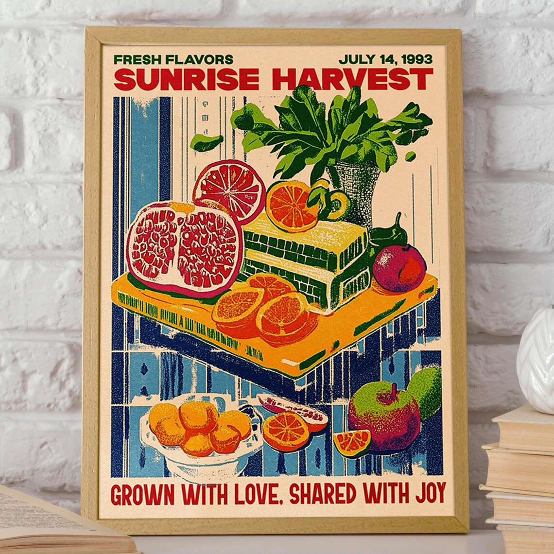 Fresh Citrus And Greens Retro Market Poster, Harvest - Image 2
