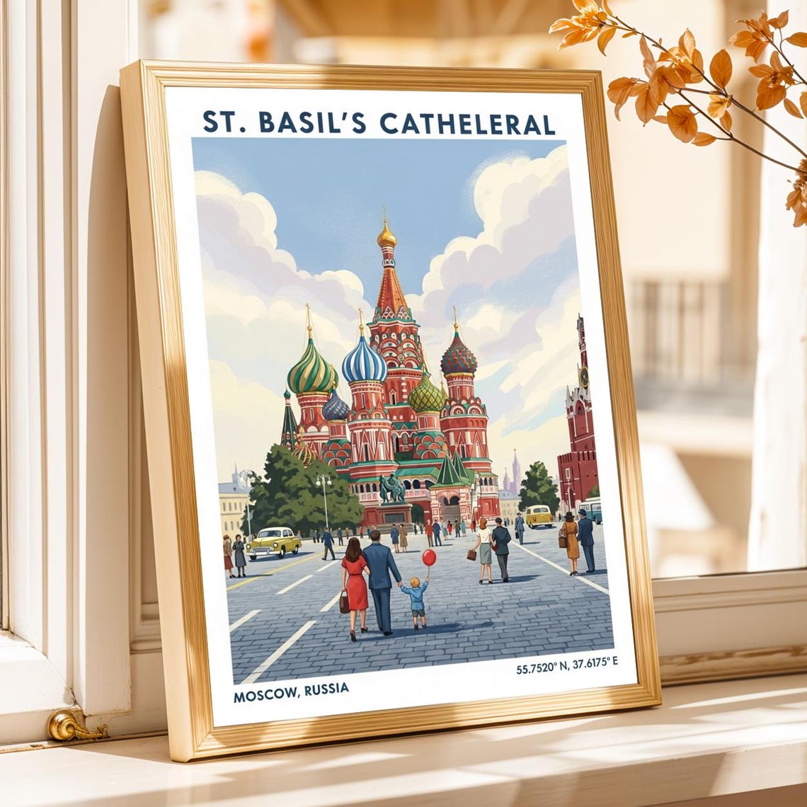 Saint Basils Cathedral Moscow Russia Red Square Retro Travel Poster