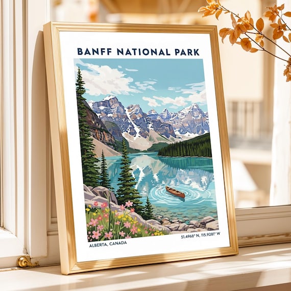 Banff National Park Turquoise Lake Canoe Rockies Travel Poster