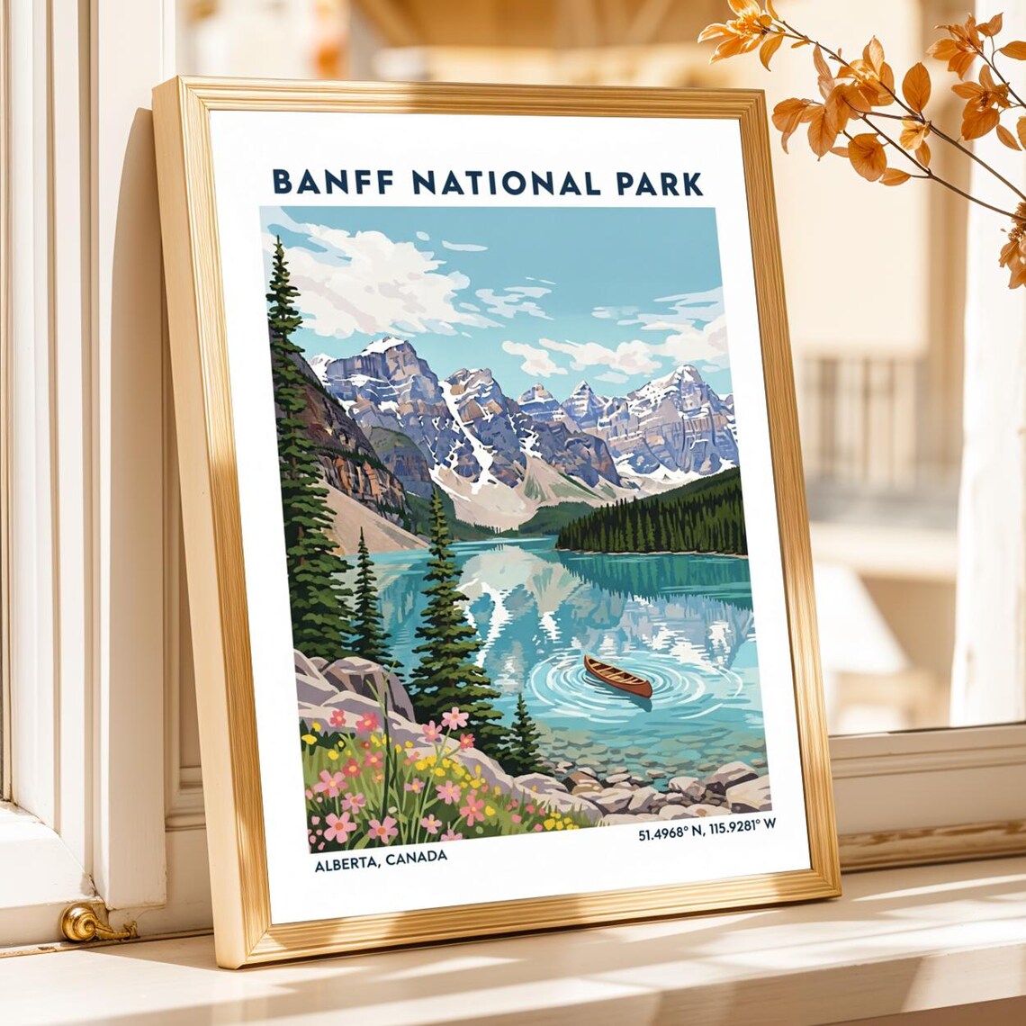 Banff National Park Turquoise Lake Canoe Rockies Travel Poster