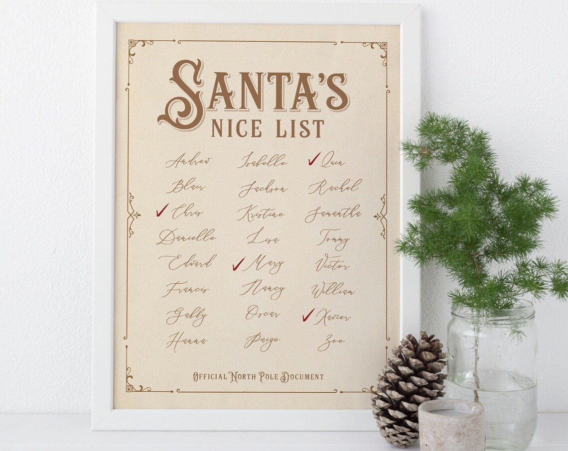 Custom Christmas Santas Nice List Art Print - Image 3