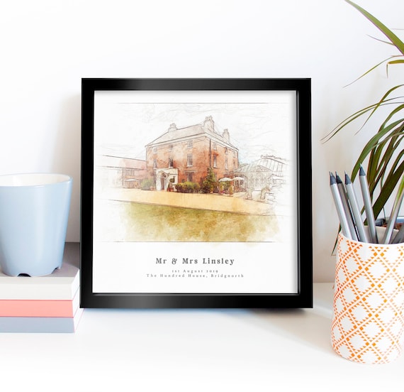 The Hundred House Bridgnorth Wedding Venue Watercolor Sketch Print